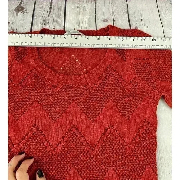 Rusty-Red Zig Zag Chevron Sweater Top SMALL 100% Acrylic Women's Pink Rose - Picture 8 of 12